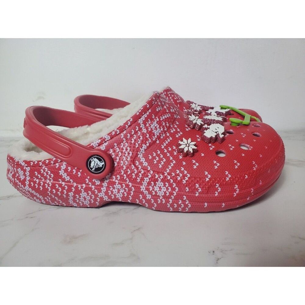 NWT Classic Lined Red White Christmas Holiday Crocs Men's 8 Women's 10